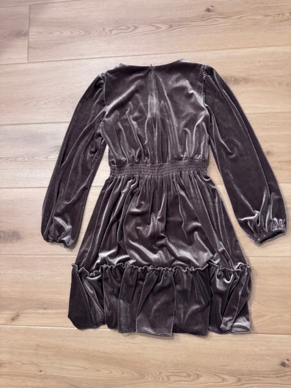 Taylor Taupe Velvet Dress 4 Whimsigoth Dark Academia Romantic Ruffle Mini - Picture 13 of 13